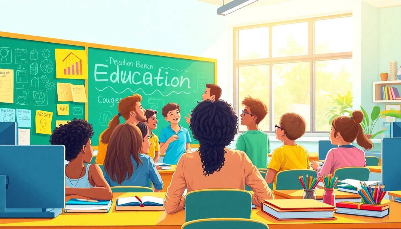 Engaging classroom scene emphasizing Education with diverse students and a teacher.