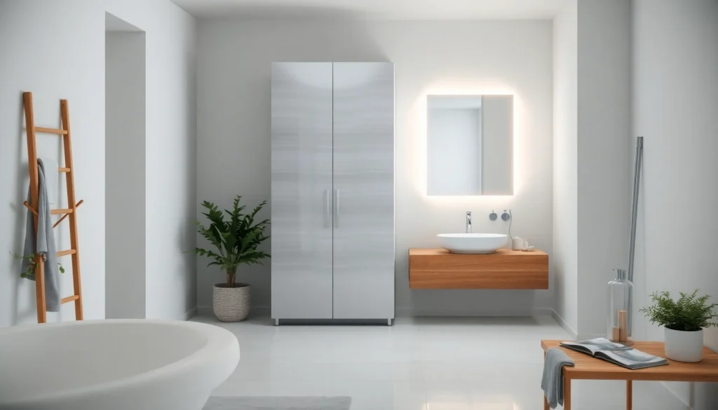 sonni Spiegelschrank mit moderner LED-Beleuchtung im eleganten Badezimmer präsentieren.