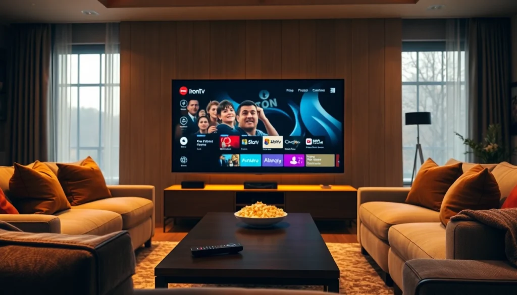 Engaging scene with iron tv showcased in a modern living room setting, inviting cozy entertainment.