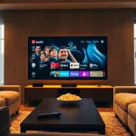 Engaging scene with iron tv showcased in a modern living room setting, inviting cozy entertainment.