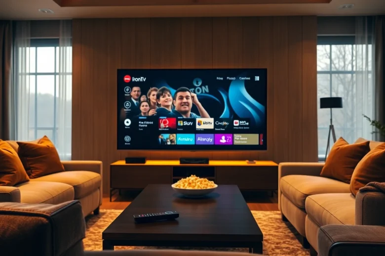 Engaging scene with iron tv showcased in a modern living room setting, inviting cozy entertainment.