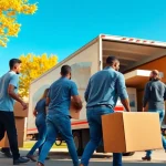 Toronto moving services team loading furniture into a truck in a sunny neighborhood.