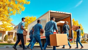 Toronto moving services team loading furniture into a truck in a sunny neighborhood.