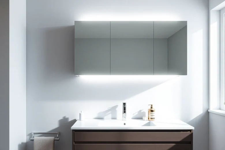 Moderne spiegelschrank mit led Beleuchtung mit elegantem Design im Badezimmer.