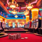 Engaging scene at an online casino in Texas featuring poker tables and vibrant gaming machines.