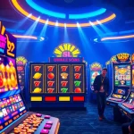 Situs kode4d online gaming scene showcasing vibrant slot machines and excited players.