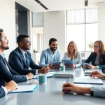 Engaged professionals as Business Consultants in Dubai strategize in a modern office setting.