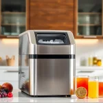 Showcase of an ice maker creating refreshing ice in a vibrant kitchen environment.