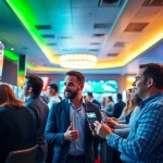 Engaged bettors enjoying sportsbooks in Canada with vibrant screens and an energetic atmosphere.