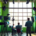 Showcasing edmonton production companies in a vibrant video studio setting with creative teams.