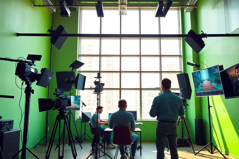 Showcasing edmonton production companies in a vibrant video studio setting with creative teams.
