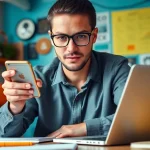 Learn how to get paid for content creation fast with a focused content creator surrounded by vibrant tools.