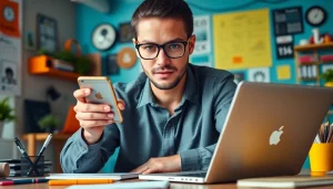 Learn how to get paid for content creation fast with a focused content creator surrounded by vibrant tools.