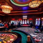 Experience the luxury thrill at RR88, showcasing vibrant gaming tables and immersive casino elements.