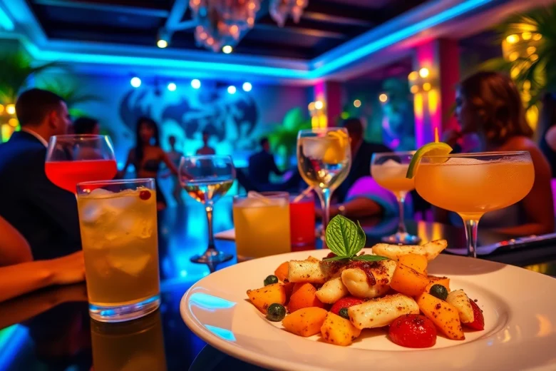 Dinner sxm at Club Noir, featuring exquisite dishes and vibrant nightlife atmosphere.