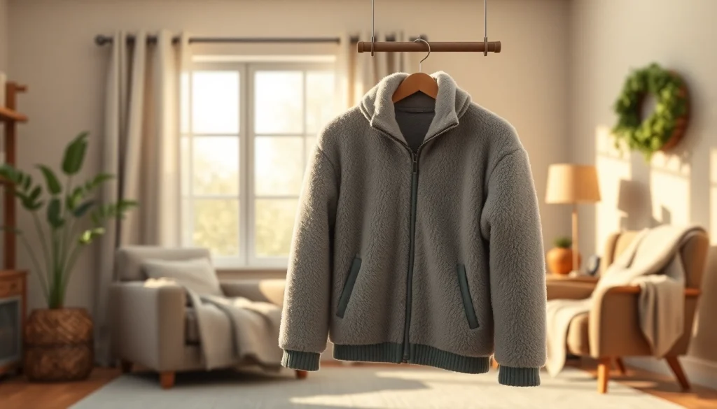 Fleece jas met een gezellige sfeer in een warm interieur.