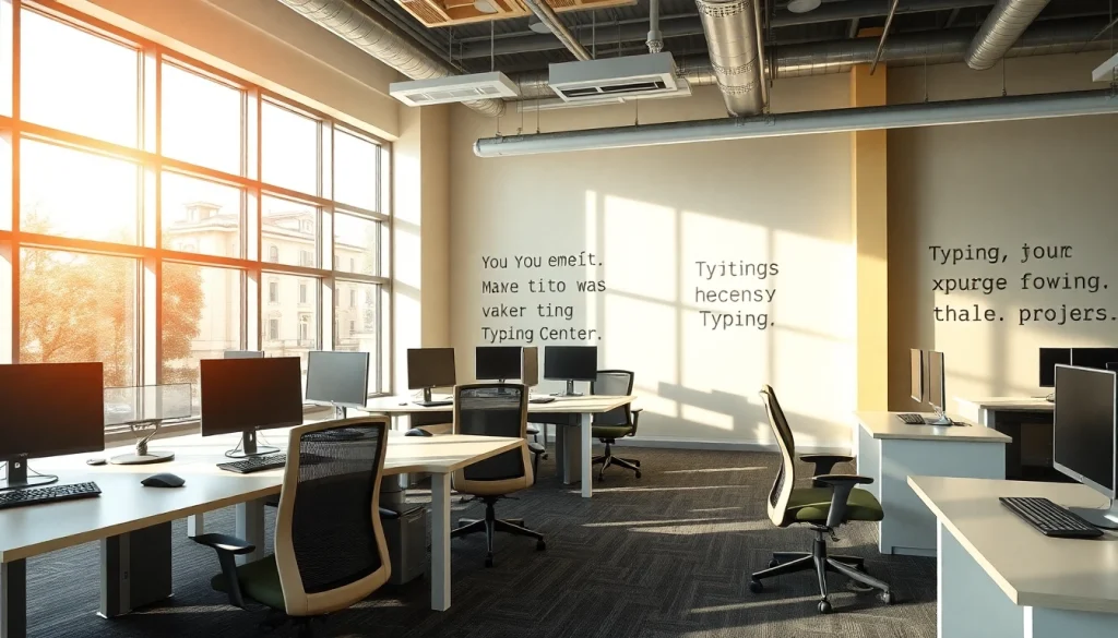 Visually engaging typing center with modern desks and natural light inviting users to enhance typing skills.