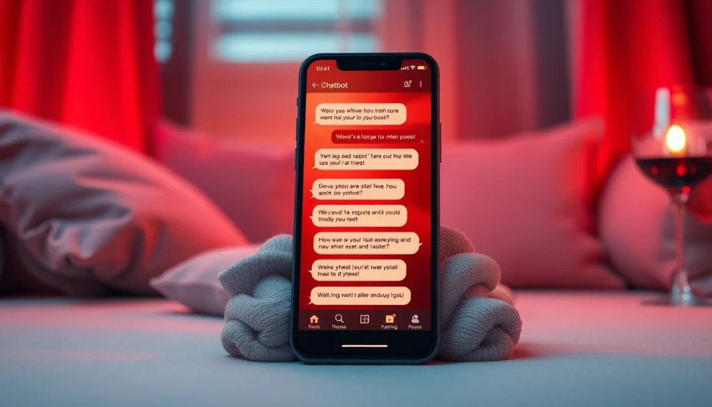 Sexting AI chatbot interaction on a smartphone in a cozy setting
