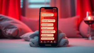 Sexting AI chatbot interaction on a smartphone in a cozy setting