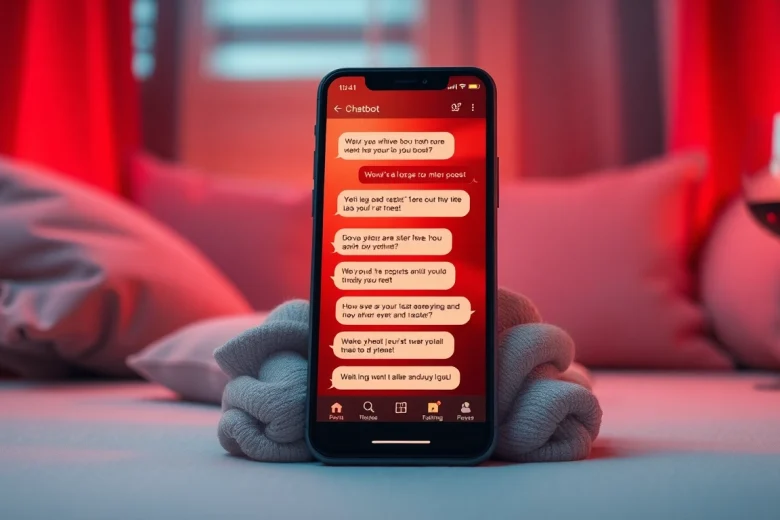 Sexting AI chatbot interaction on a smartphone in a cozy setting