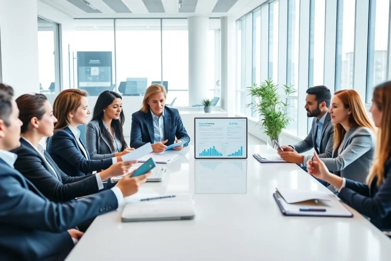 Examine competitor pricing strategies during a business meeting with a diverse team.