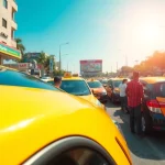 Gurgaon Taxi Service featuring clean, modern taxis and friendly drivers in a busy urban setting.