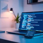 Web scrapping technology workspace showcasing code and data tracking.