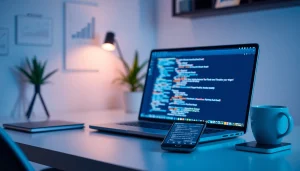 Web scrapping technology workspace showcasing code and data tracking.