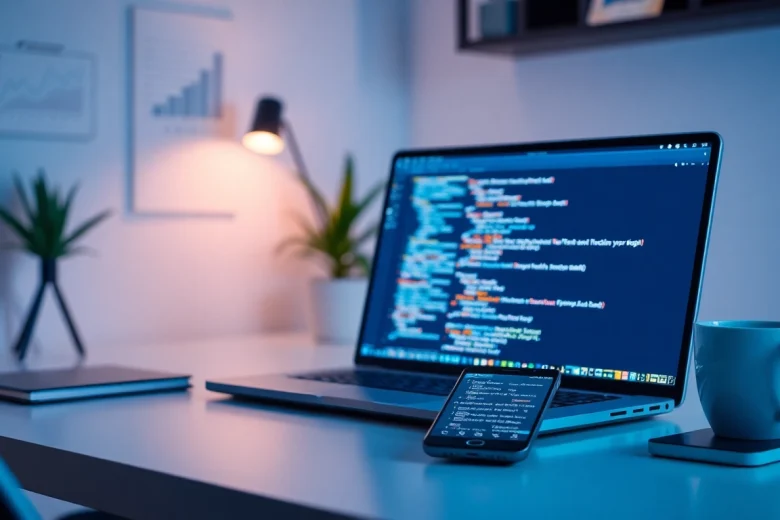 Web scrapping technology workspace showcasing code and data tracking.