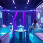 Immersive digital lounge featuring users interacting with nsfw character ai chatbots.