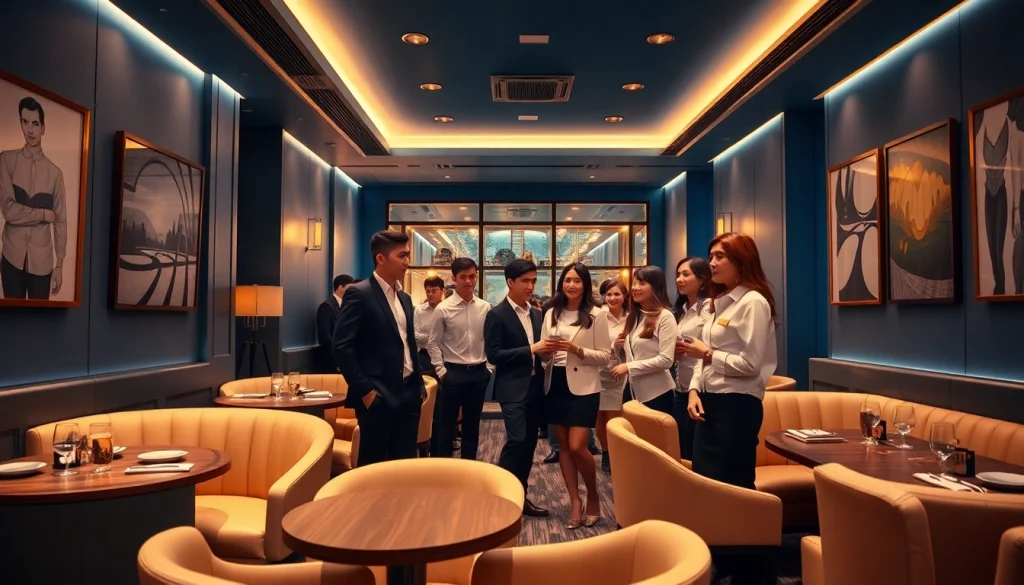 Suwon셔츠룸 ambiance featuring stylish managers greeting guests in a luxurious setting.