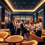 Suwon셔츠룸 ambiance featuring stylish managers greeting guests in a luxurious setting.