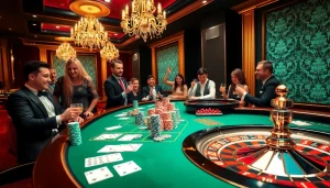 GO88 players enjoying an exciting casino table game with poker chips and cards.