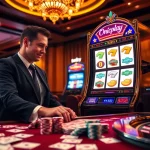 Experience the thrill of Onicplay with a player winning at a high-stakes slot machine amidst vibrant casino elements.