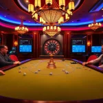 A thrilling casino scene showcasing players at a poker table, symbolizing the excitement of obtaining a tourist visa usa from australia.