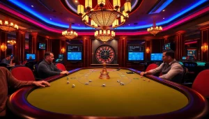 A thrilling casino scene showcasing players at a poker table, symbolizing the excitement of obtaining a tourist visa usa from australia.