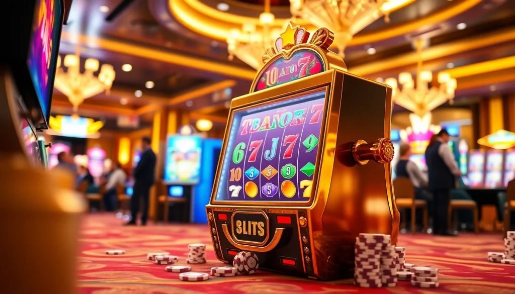 Spin the reels on this thrilling slot 2d machine surrounded by poker chips and cards.