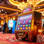 Spin the reels on this thrilling slot 2d machine surrounded by poker chips and cards.