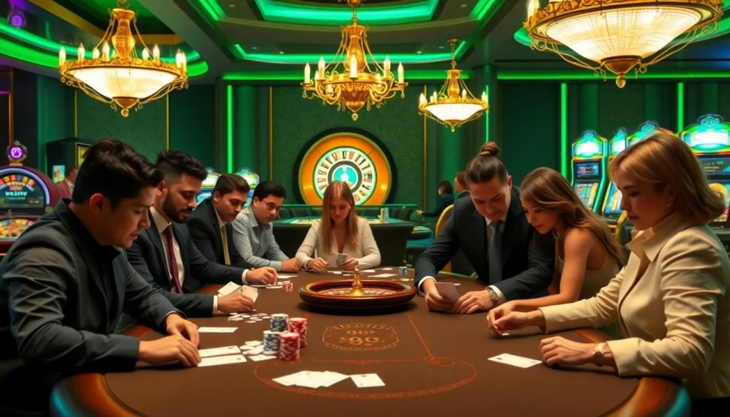 S88 nhà cái – players strategizing at a high-stakes poker table in a luxurious casino setting.