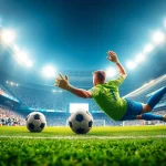 Goalkeeper making a dramatic save in a vibrant stadium during a soccer match, illustrating ตารางบอล วันนี้.