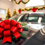 Celebrate the season with a Christmas car detailing gift, featuring a shiny vehicle and festive decor.