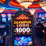 Experience the excitement of Olympus 1000 slot machine amidst vibrant casino lights and players.