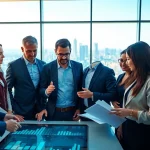 Team collaborating on b2b competitive intelligence in a modern office.