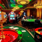 Joueurs engagés profitant du casino en ligne 2026 devant des machines à sous et des tables de poker vibrantes.