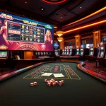 La scène animée du casino virtuel en ligne 2026 met en avant des tables de poker et des roues de roulette, soulignant l'excitation et le professionnalisme.