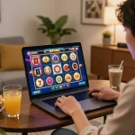 Engaging online slot jepang gaming scene with a player set for action at home, capturing excitement.