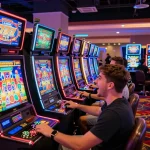 Players experiencing thrilling wins at slot777 machines in a vibrant casino.