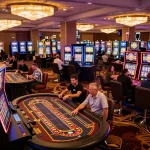 Engaged players enjoying strategic gameplay at casino non aams europei with vibrant slot machines and roulette tables