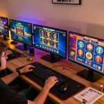 Engaging with casino europei online through multiple screens in a cozy gaming setup