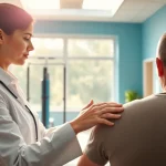 Seventeen Physio showcases a professional physiotherapist assisting a patient in a bright clinic.